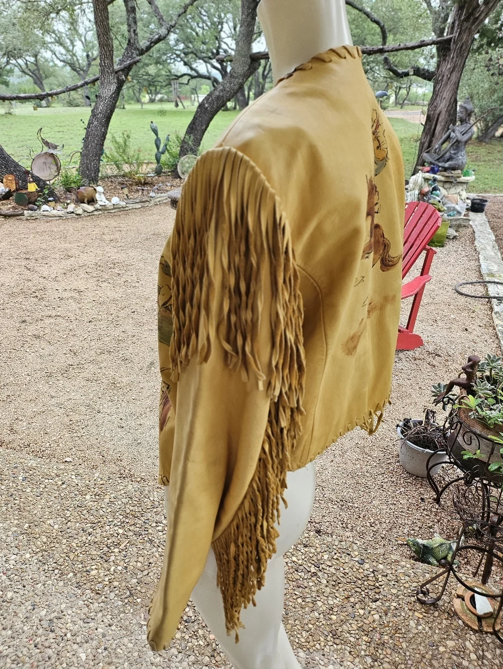 Vintage DD Ranch Wear Yoakum TX Calfskin Leather Fringed Airbrush Crop Jacket M - Picture 12 of 16